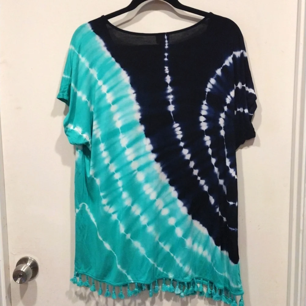 Zenergy by Chico's Tie Dye Print Tassel Hem Top Size 2 (12)-Hippie Beach Summer - Picture 6 of 7